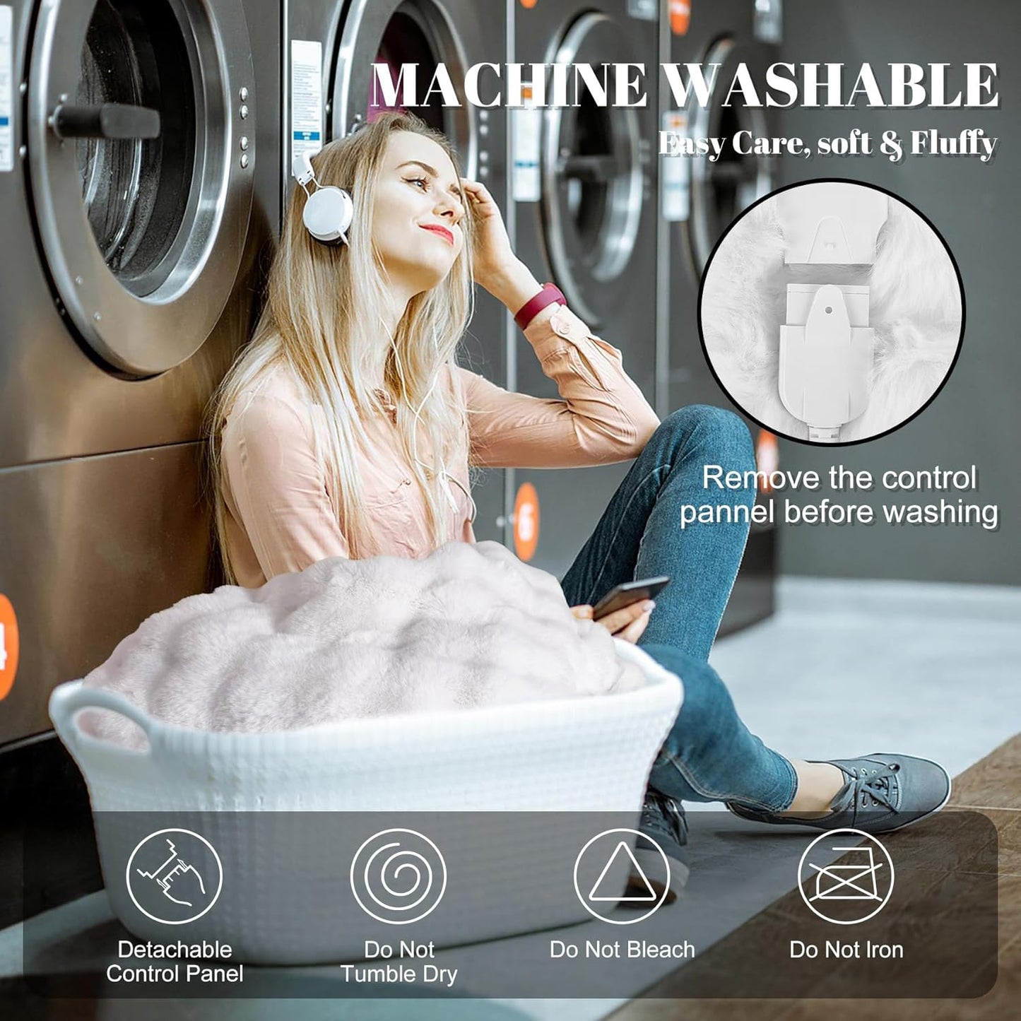 IUUI Electric Heated Blanket Throw 50''x60'',Luxury Faux Rabbit Fur Heating Throw Blankets,Fast Heating with 1/2/4/6/8/10 Hours,Overheat Protection, Quick Heating, Memory Function, Gift-Ready Design