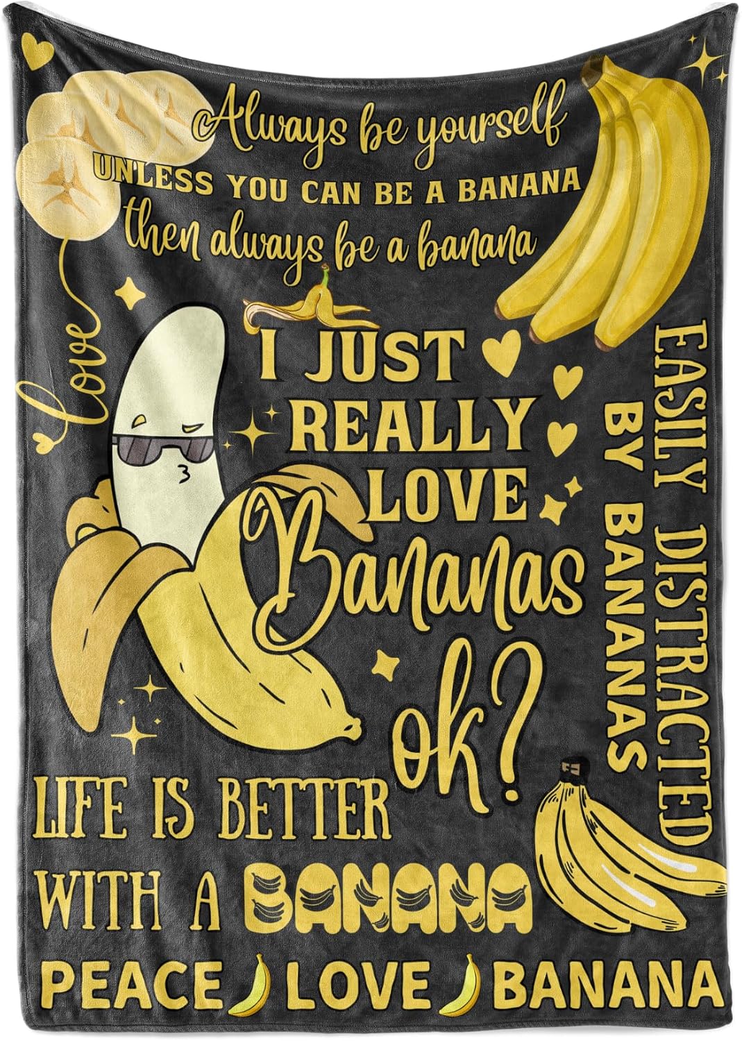 Funny Banana Gifts, Unique Banana Flannel Throw Blanket, 50 x 65 inch, Skin Friendly