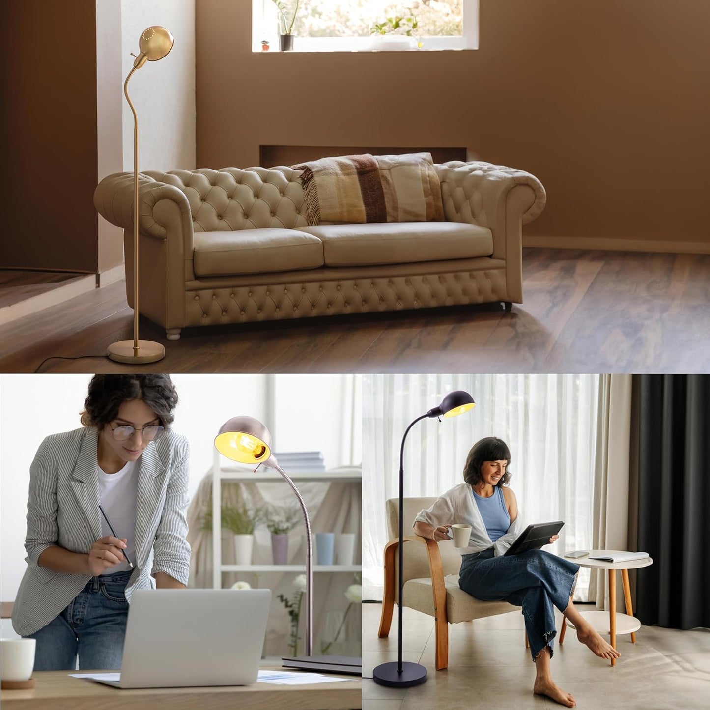 O'Bright Nova - Adjustable Floor Lamp with Flexible Gooseneck and Rotatable Shade, E26 Socket, 10-Inch Base - Ideal for Reading, Bedside, Living Room, Black