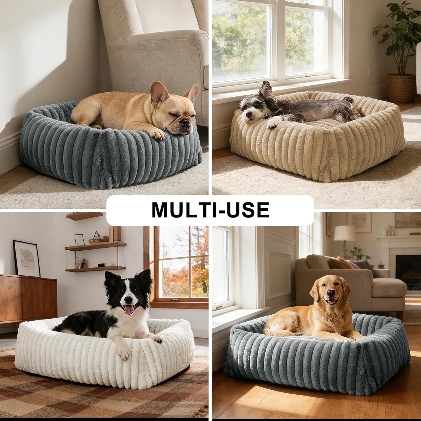 FURTIME Dog Bed for Small Dogs, Washable Orthopedic Dog Bed with Removable Cover, Rectangle Soft Calming Sleeping Puppy Bed Durable Pet Cuddler with Anti-Slip Bottom, Grey, S (20"x19"x6")