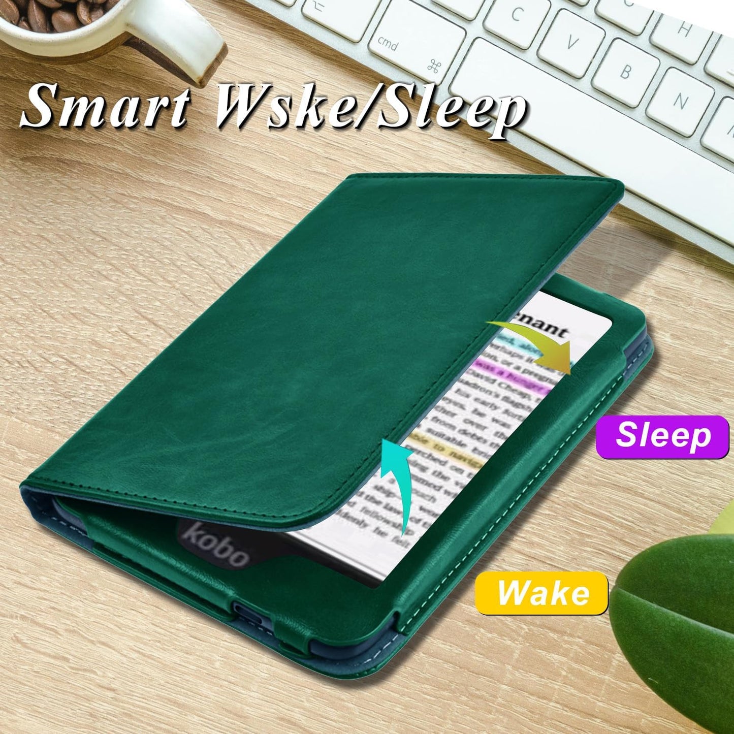 Stand Case for 6" Kobo Clara Colour/Clara BW (2024)/Clara 2E (2022)/Tolino Shine Color/Shine 5/Shine 4,Durable PU Leather Cover with Auto Sleep Wake, Card Slot, Hand Strap Feature,Midnight Green
