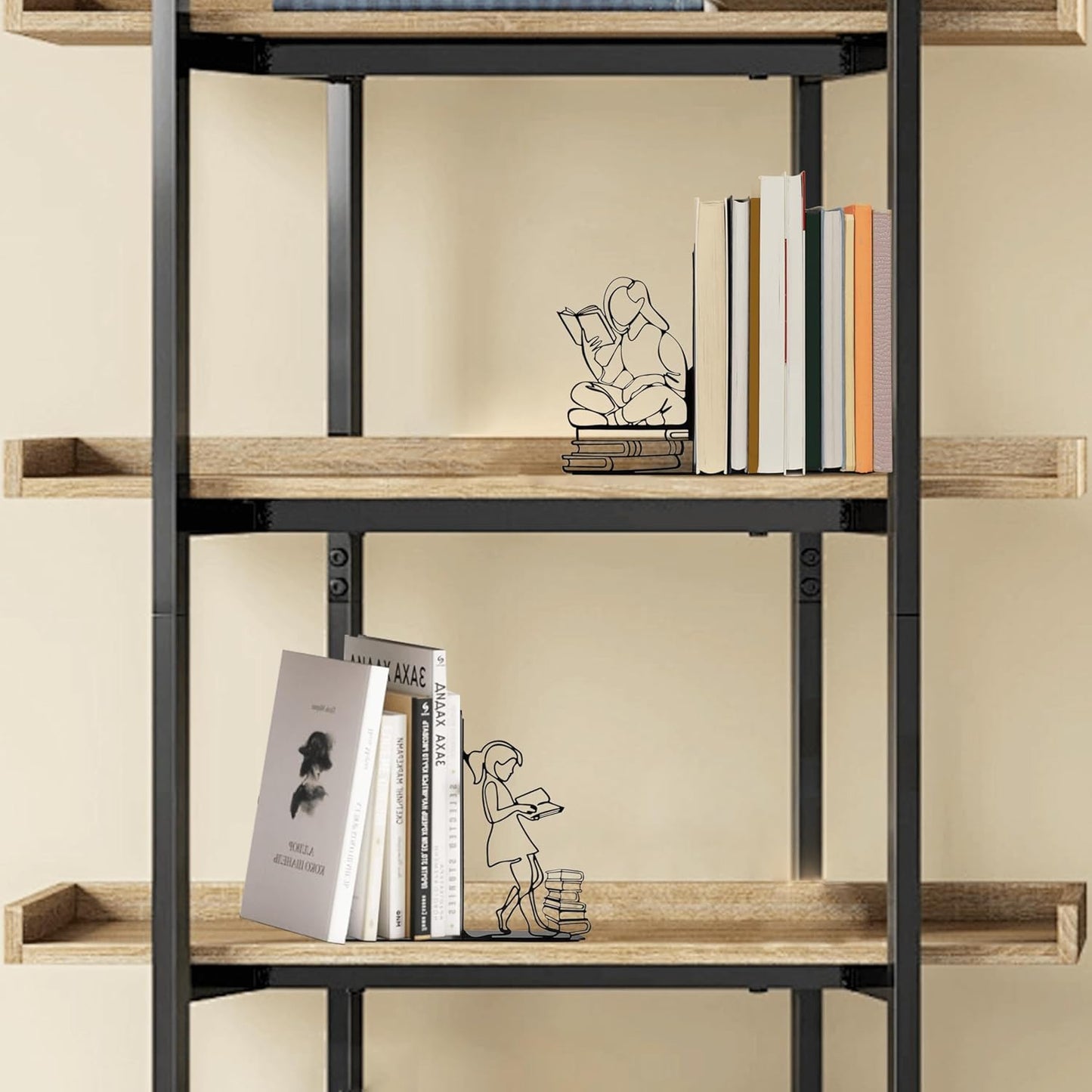 Ecqizer Bookends Decorative Book Ends Decorative Reading Decor Reading Book end Bookshelf Decor for Bedroom Library Office School Book Display Desktop Organizer Gift for Book Lovers, Black