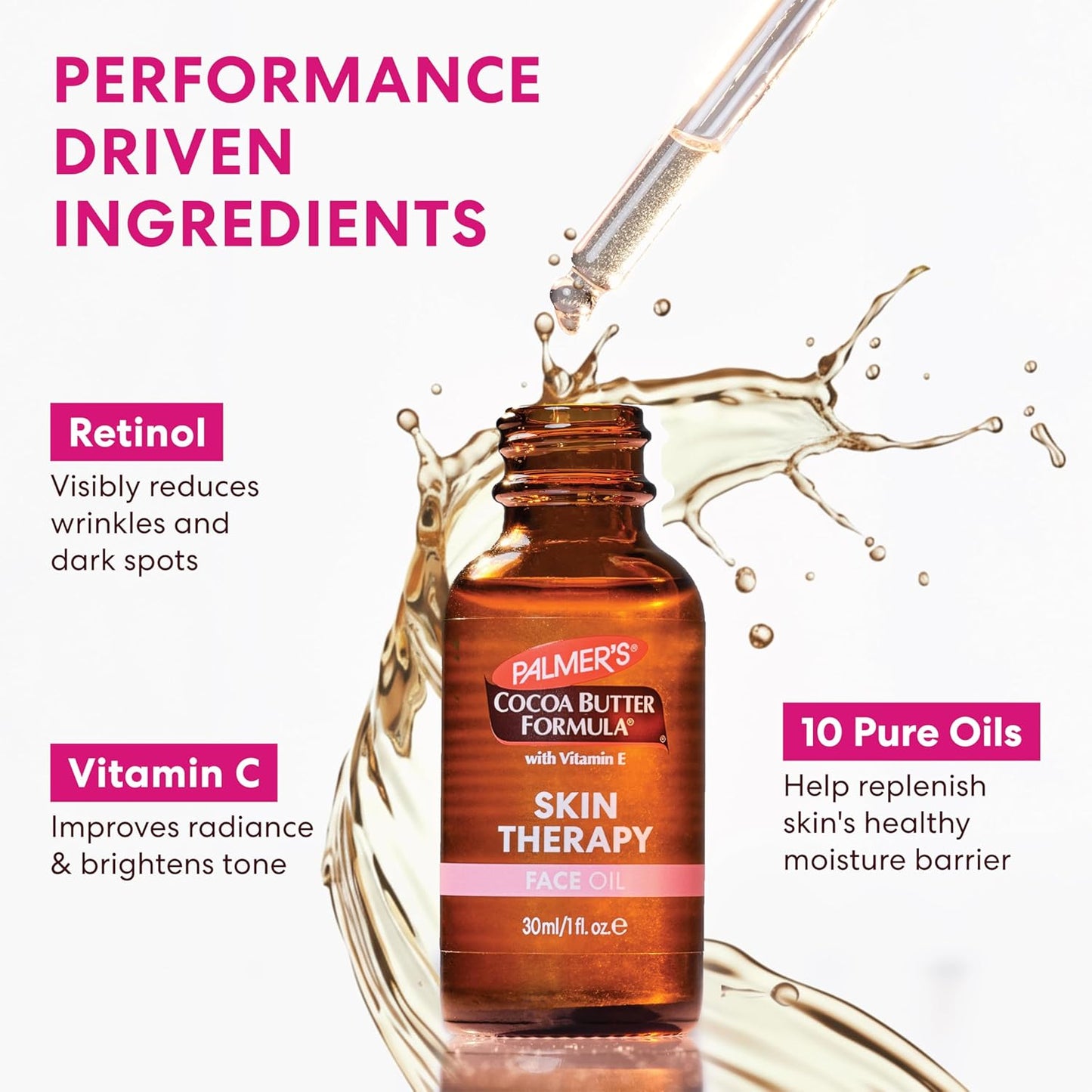 Palmer's Cocoa Butter Formula Moisturizing Skin Therapy Oil for Face with Vitamin E, C & 10 Pure Facial Oils Blend, Rosehip Oil Fragrance, 1 Ounce