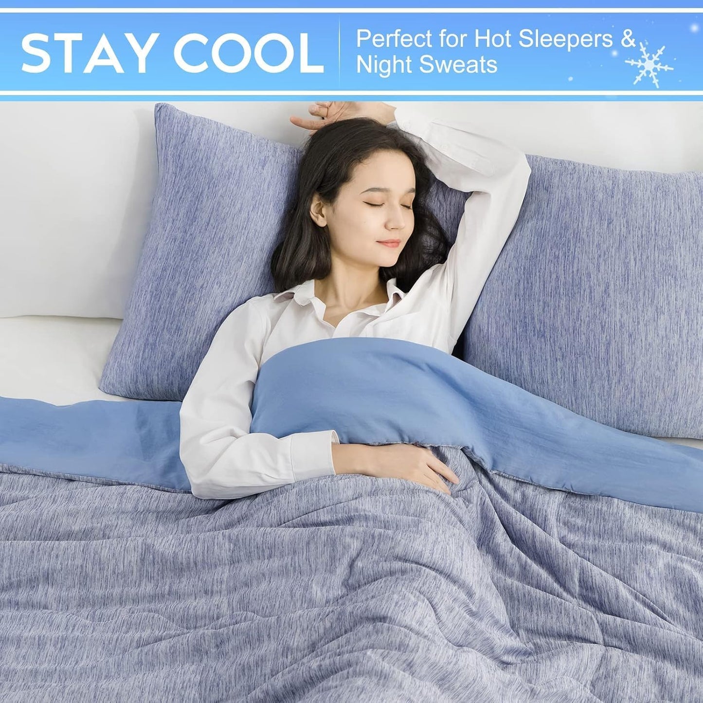 CHOSHOME Cooling Comforter Twin Size, Cooling Blanket with Q-Max 0.45 Arc-Chill Cooling Fiber for Hot Sleeper and Night Sweats, Cool Soft Thin Breathable Summer Comforter for Bed, (60" x 80", Blue)