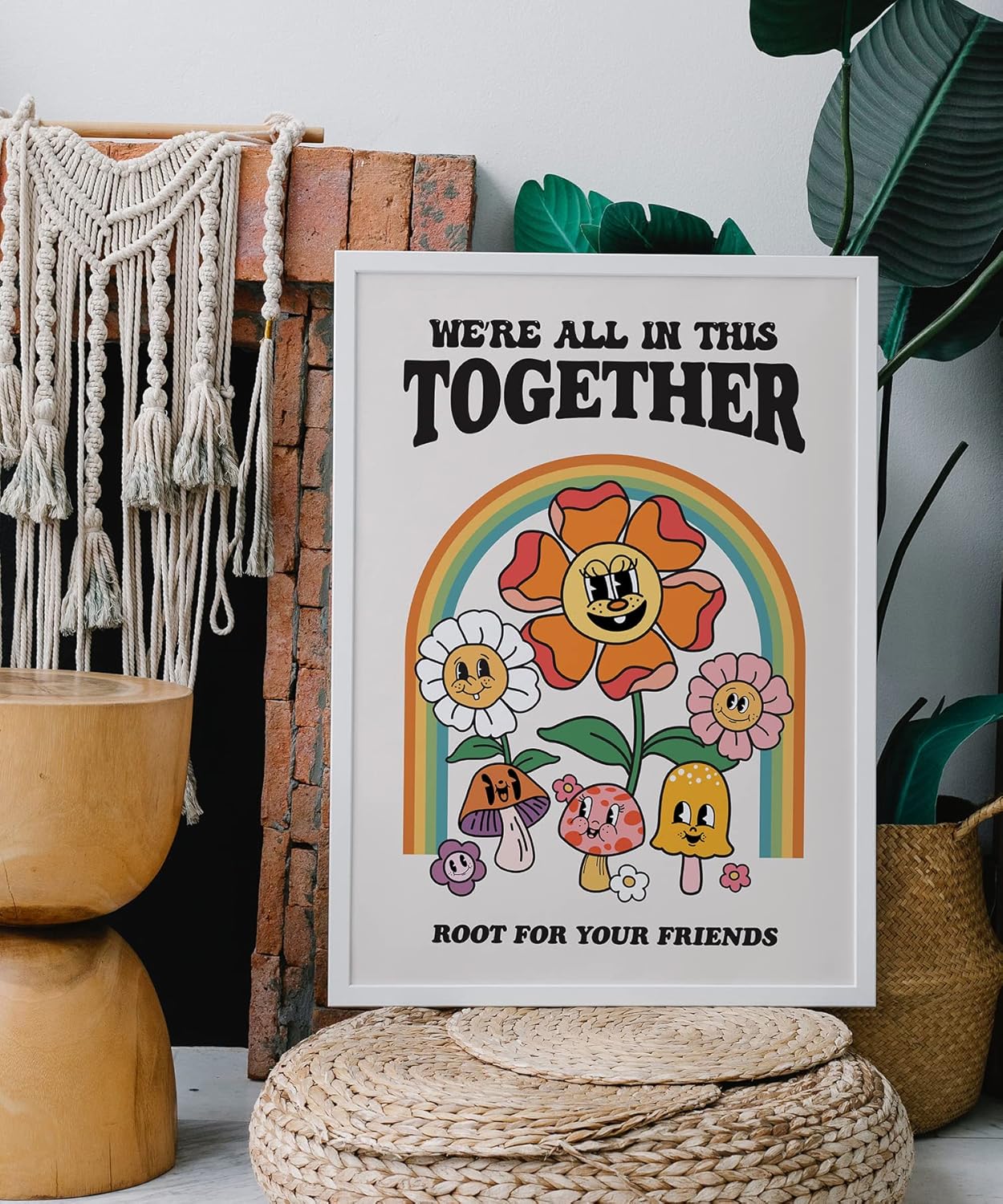 Retro Flower Poster, Groovy Hippie Wall Art, Retro 60s 70s Poster, Positive Quote Wall Art, Cute Room Decor, Cool Wall Decor
