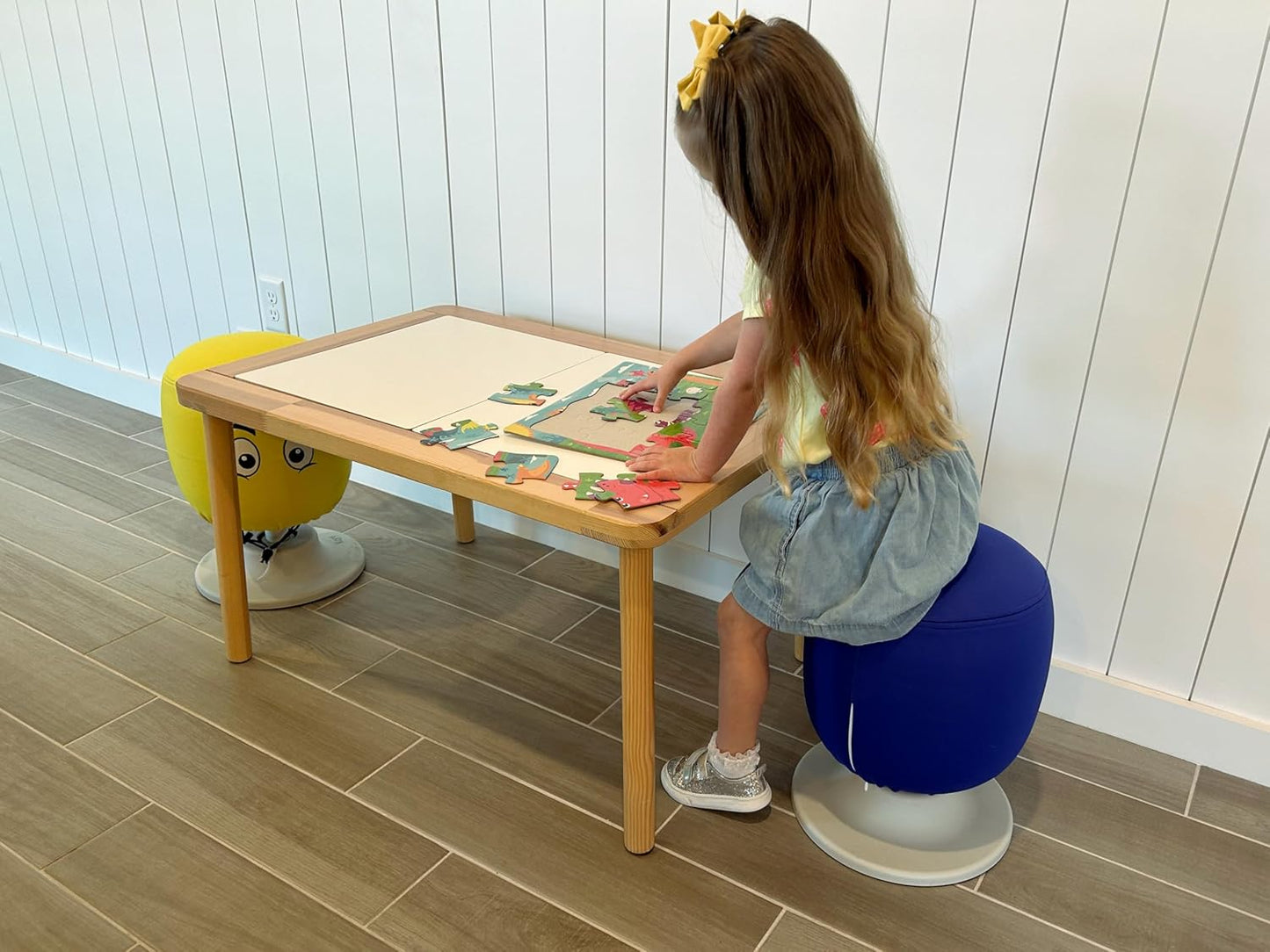 KORE Design Kids Adjustable Pivot Stool, Waterproof Fabric Desk Chair Comfy for Students, Kid Computer Chair for School, Home, Active Sitting, ADD/ADHD, Autism, Girls/Boys, Small (13-17“), Blue