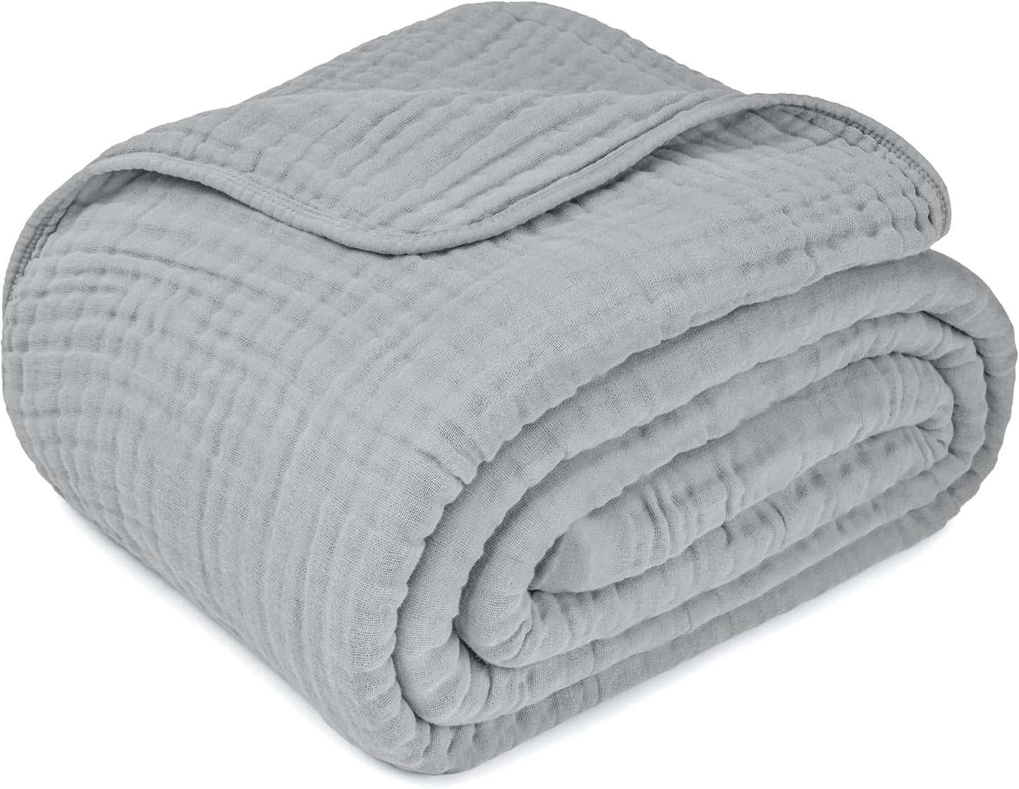 Comfy Cubs Muslin Blanket for Adults King 108" x 90" - 6 Layer Soft, Breathable & Lightweight Muslin Adult Blanket - Machine Washable & Designed in The US Bedding for All Seasons -Heather Blue