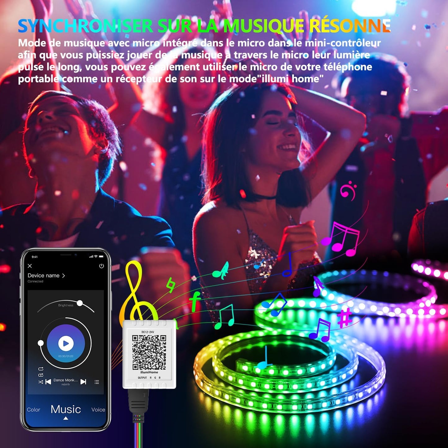 Nexillumi Led Lights for Bedroom 100ft Music Sync Color Changing Led Strip Lights Smart with Remote and App Control Built-in Mic for Party Home Room Decor Luces LED para Cuarto