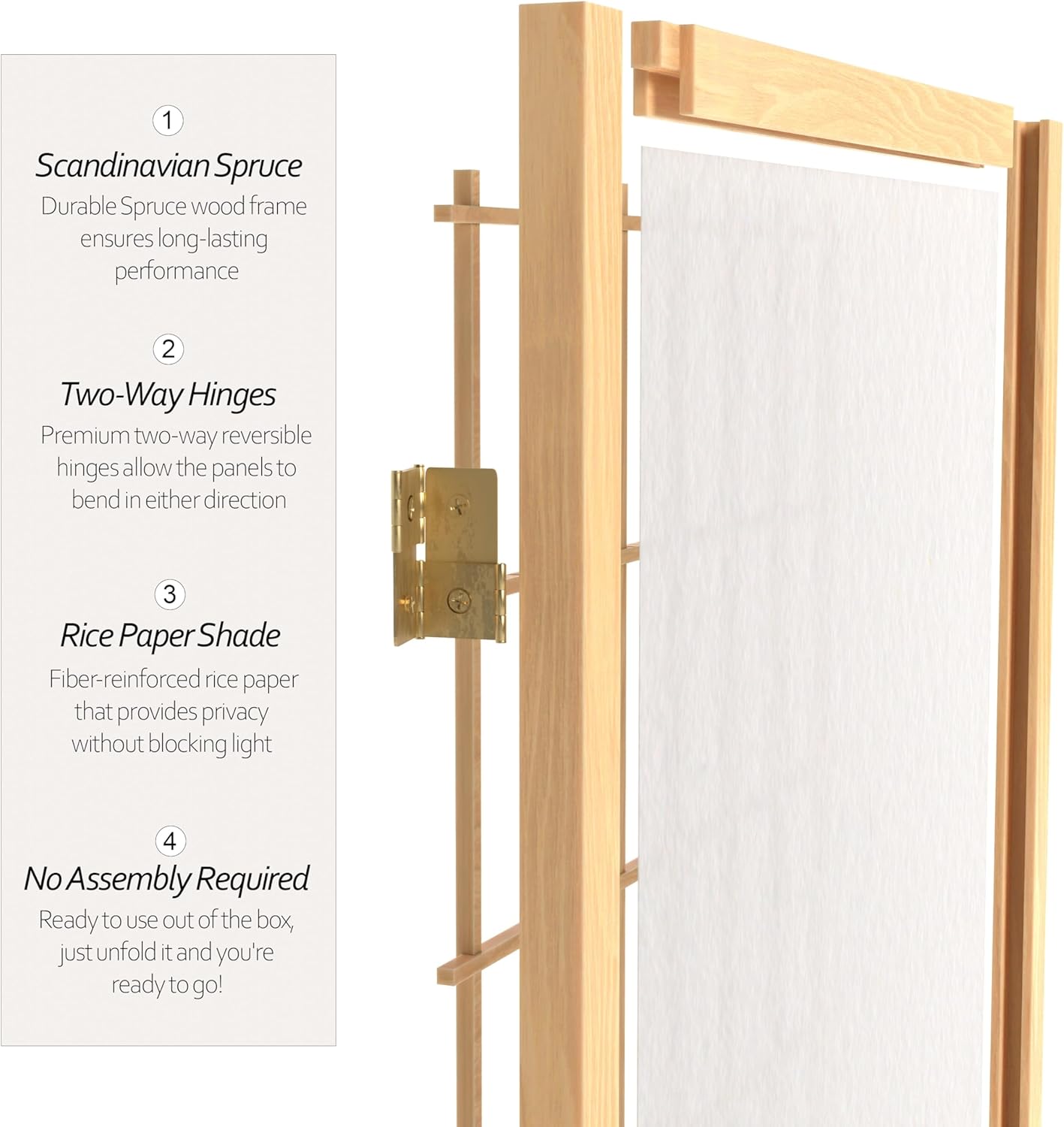 3 ft. Short Window Pane Shoji Screen - Natural - 4 Panels