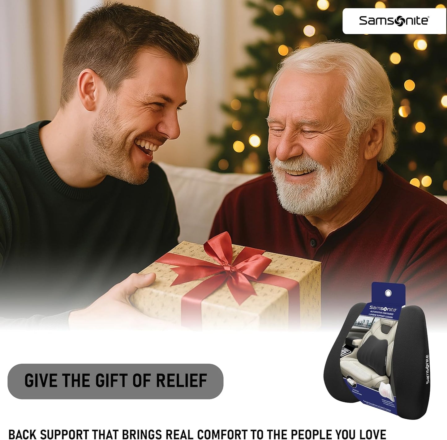 Samsonite Lumbar Support Pillow for Office Chair and Car Seat - Memory Foam Pillows Car Lumbar Support Brace, Lumbar Support Pillow for Car & Low Back Pain Relief, Black