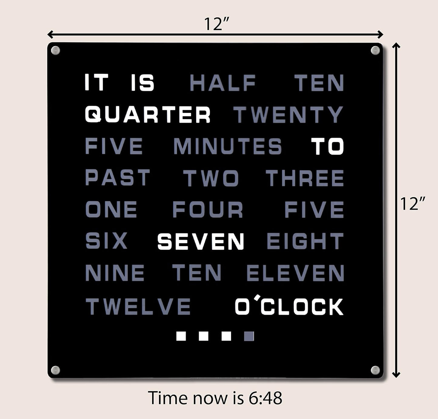 Tech Tools LED Word Clock - Displays Time as Text - Powered by AC Adapter (12" x 12")