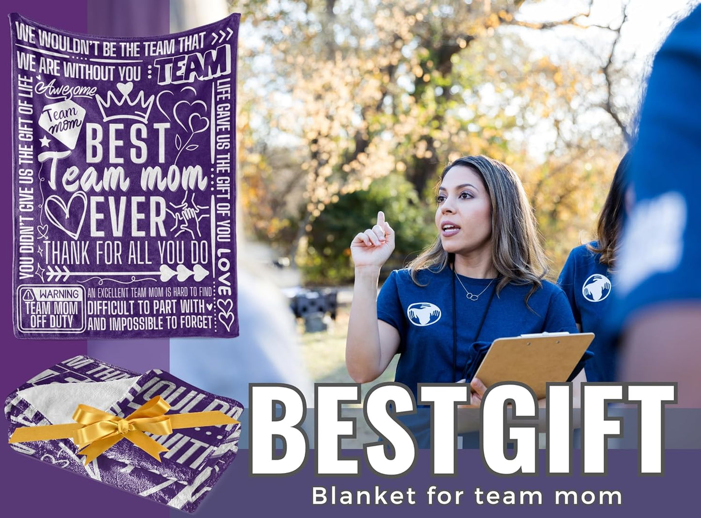 Team Mom Gifts for Women, Flannel Blanket Throw, 65 x 50 inches, Baseball and Soccer Mom Gifts, Purple