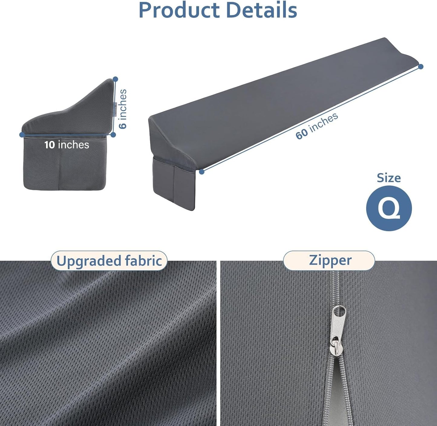 Vekkia Queen Bed Wedge Pillow for Headboard/Bed Gap Filler/Headboard Pillow,Pillow Wedge for Headboard Gap(0-6"),Bed Gap Pillow,Stop Loosing Your Pillows,Phone,Gray