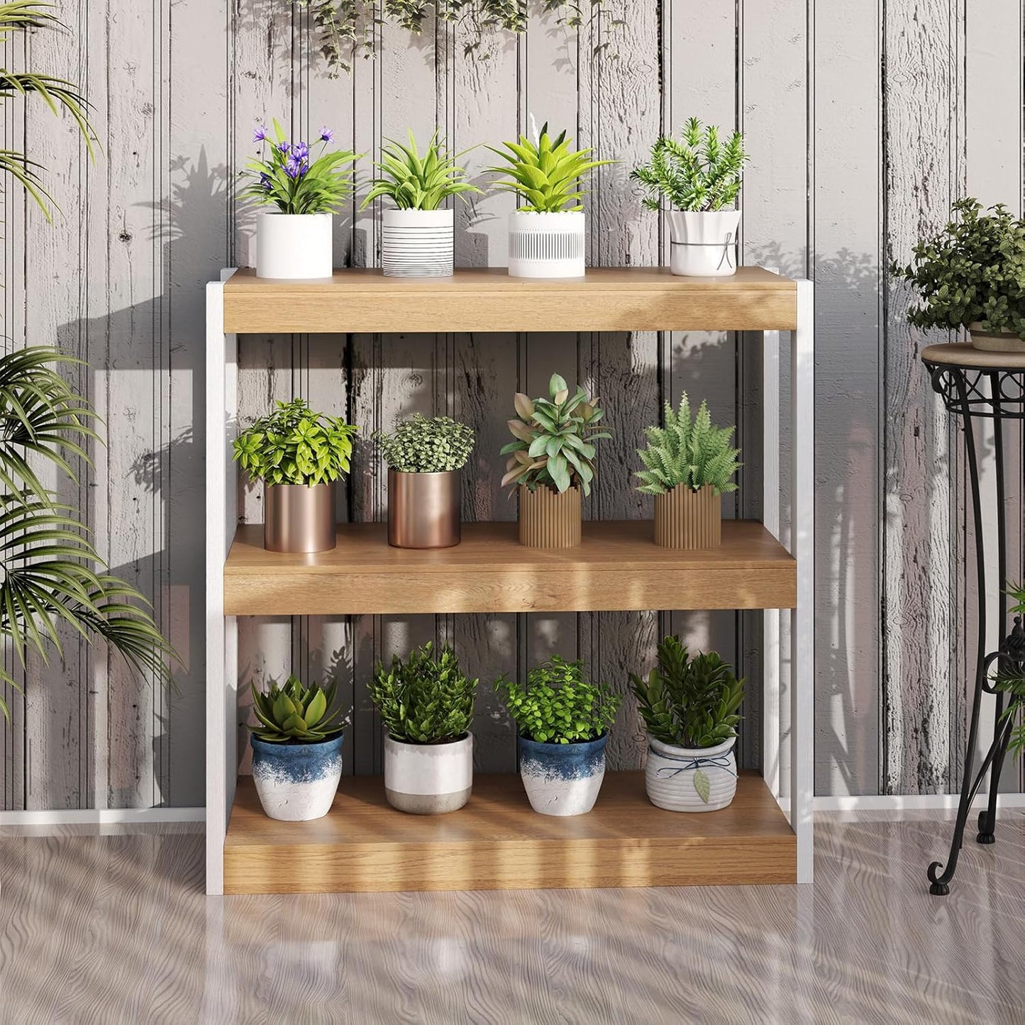 LOKO 3-Tier Open Bookshelf, Freestanding Wooden Bookcase with Storage Shelves, 2 Anti-toppling Devices, Modern Display Book Shelf Storage Rack for Living Room Bedroom Study (1,Natural & White)