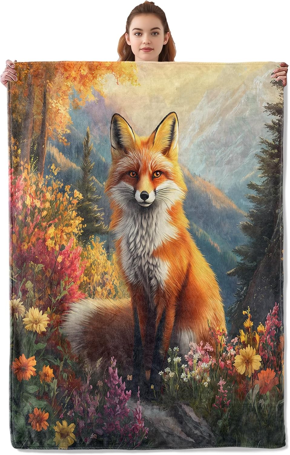Majestic Fox Blanket - Soft & Lightweight Cozy Flannel Throw Blanket - Plush Warm Blankets for Sofa, Travel, Bedroom, Office, Home Decor - Ideal Gifts for Adults Kids Women Men 60"×50"