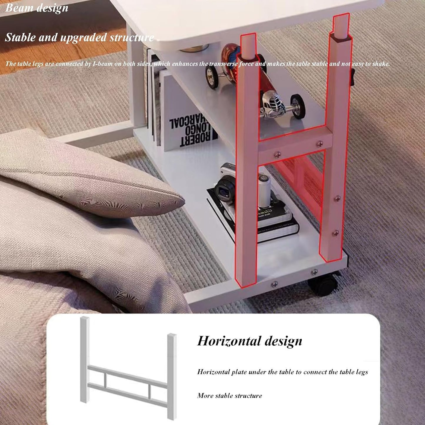 Overbed Table with Wheels, Height Adjustable Rolling Tray Table, Hospital Bed Table, Over Bed Bedside Rolling Laptop Table for Over Bed Sofa Reading Eating