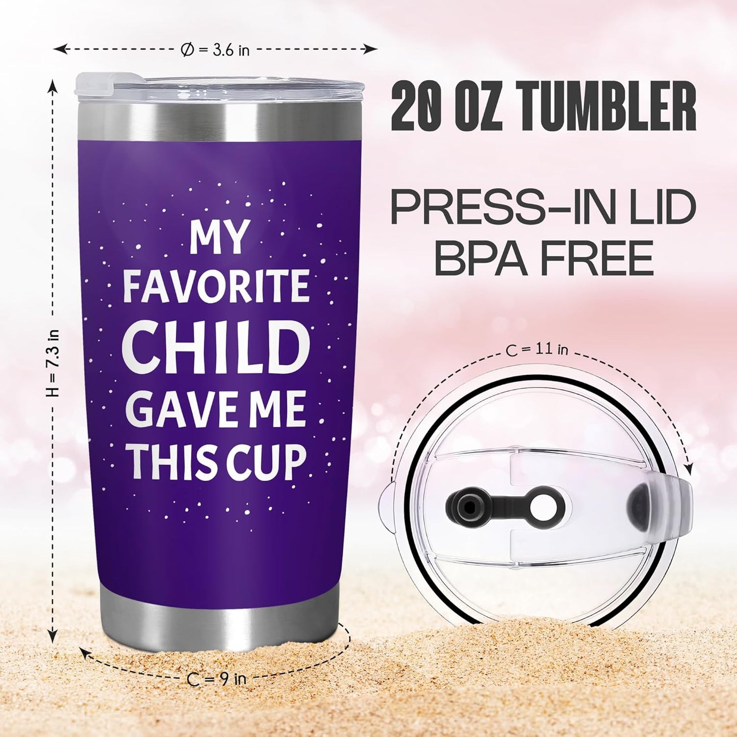 TEEZWONDER Christmas Birthday Gifts for Mom from Daughter Son - Favorite Child 20 oz Stainless Steel Insulated Coffee Tumbler with Lid - Mothers Mama Birthday Gifts, Funny Tumbler for Women