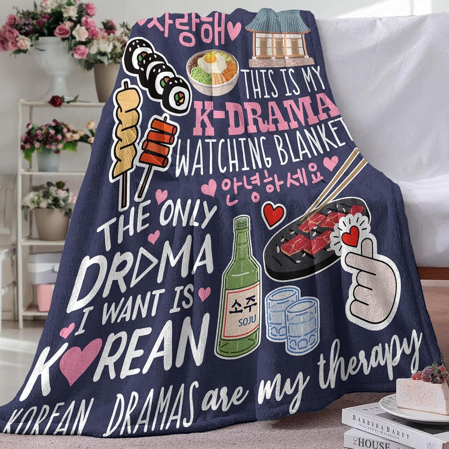 Korean Drama Gifts for Women Girls Teen Flannel Throw Blanket, Food Present for Korean Friends K Pop Lovers Fans, K Drama Soft Bedding Sofa Blanket Birthday Ideas 50" x 60"