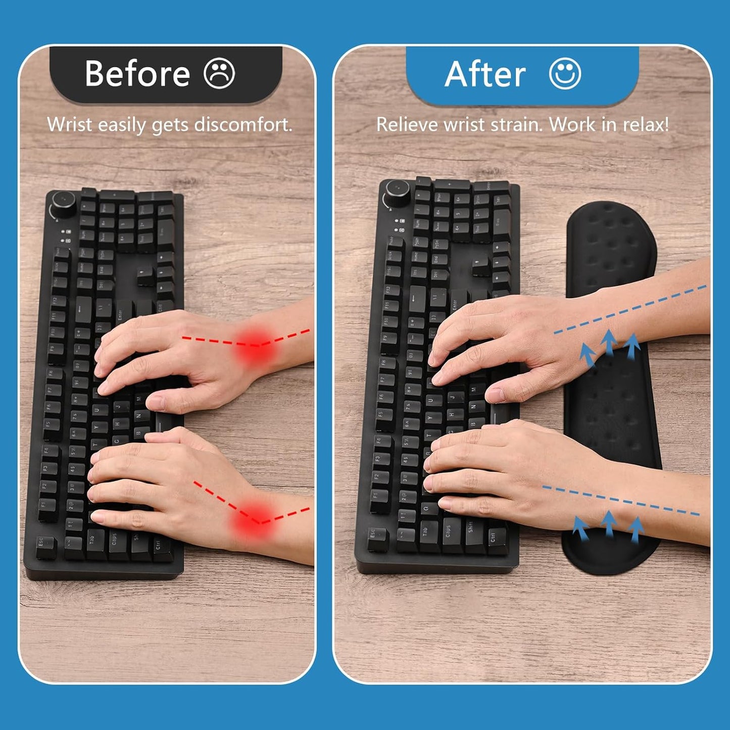 VANKEY Wrist Rest for Keyboard and Mouse, Ergonomic Computer Wrist Support Pad, Soft Memory Foam Palm Rest for Work, Gaming, Anti-Slip Gel Base, Easy Typing, Wrist Pain Relief, Black
