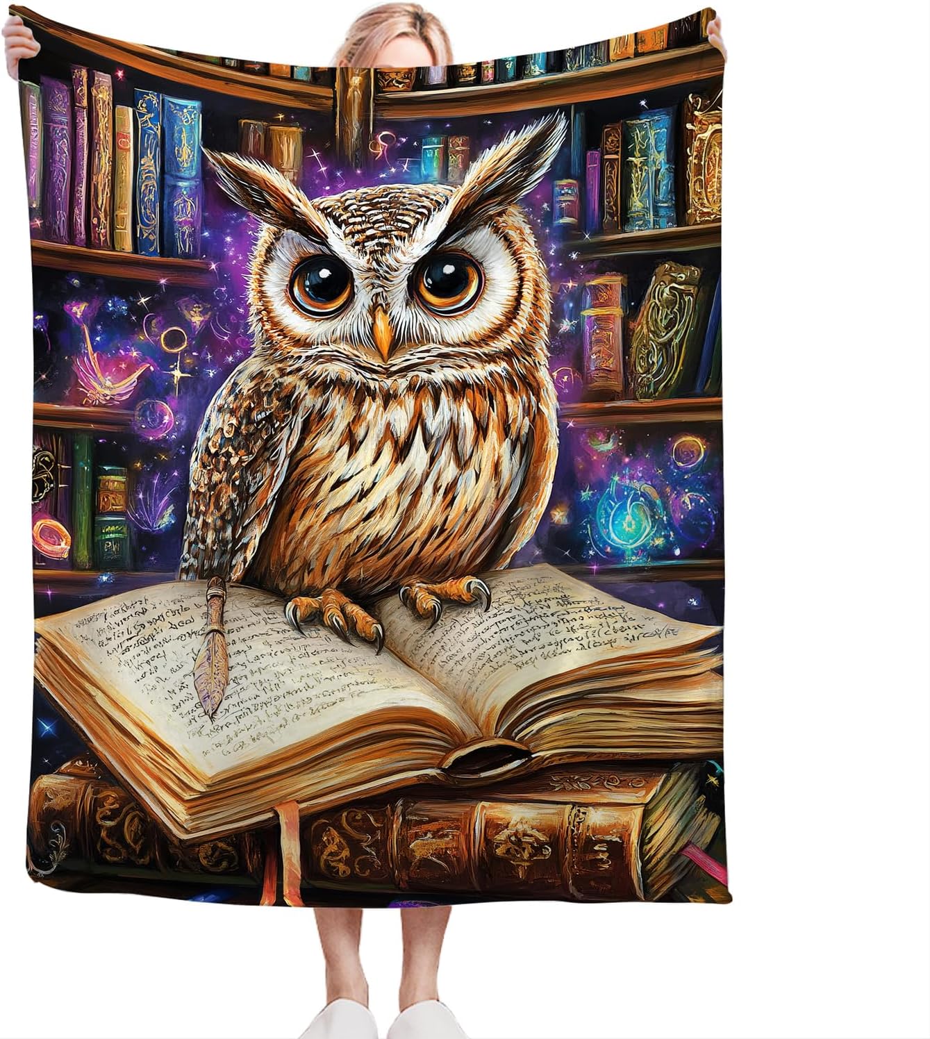 Owl Blanket Fantasy Owl Magic Book Reading Throw Blanket Soft Warm Cozy Fuzzy Plush Gifts for Girls Women Lightweight Fleece Flannel Stuff Decor Blankets for Kids Adults 50"X40"
