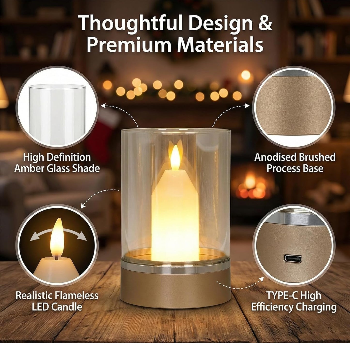 SENCU Cordless Table Lamp Rechargeable - Magic Gesture Control Bedside Lamp, 5200mAh Battery Operated Night Light, Stepless Dimmable Warm LED with Real Glass & Metal Base, Portable for Bedroom, Patio