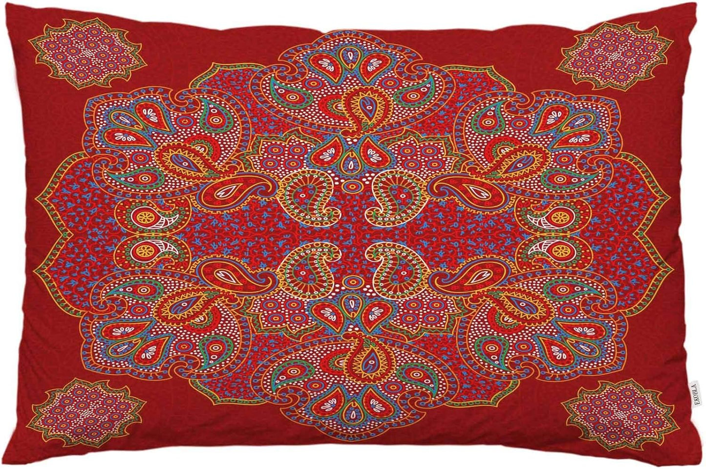 EKOBLA Throw Pillow Cover Red Paisley Floral Mandala Retro Ethnic Series Medallion Bohemian Boho Style Decor Lumbar Pillow Case Cushion for Sofa Couch Bed Standard Queen Size 20x30 Inch