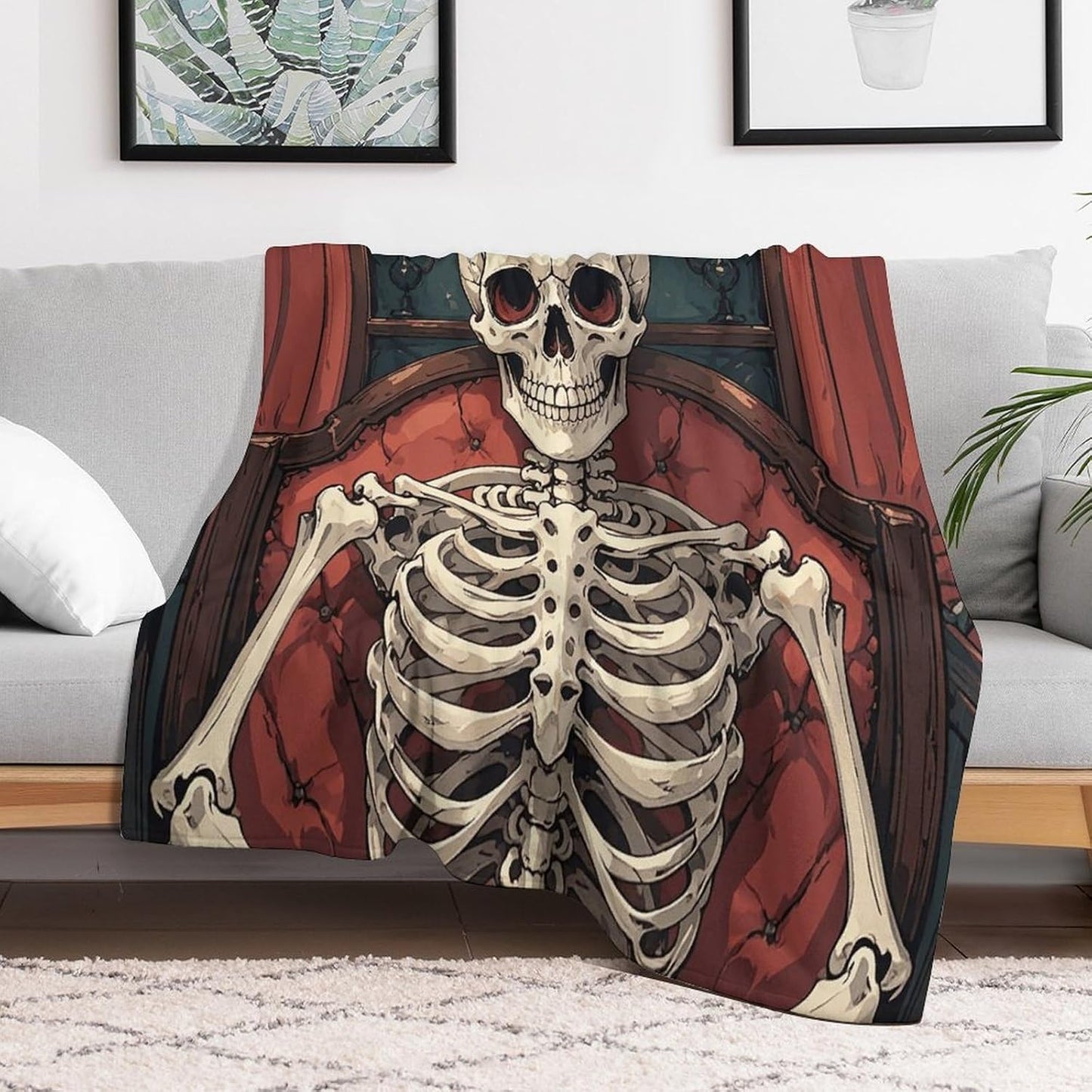 Flannel Throw Blanket for Couch Bed Lightweight Soft Skeleton Reading Thick Throw Blanket Super Cozy Warm Blanket for Sofa All Season Use 55"x70"