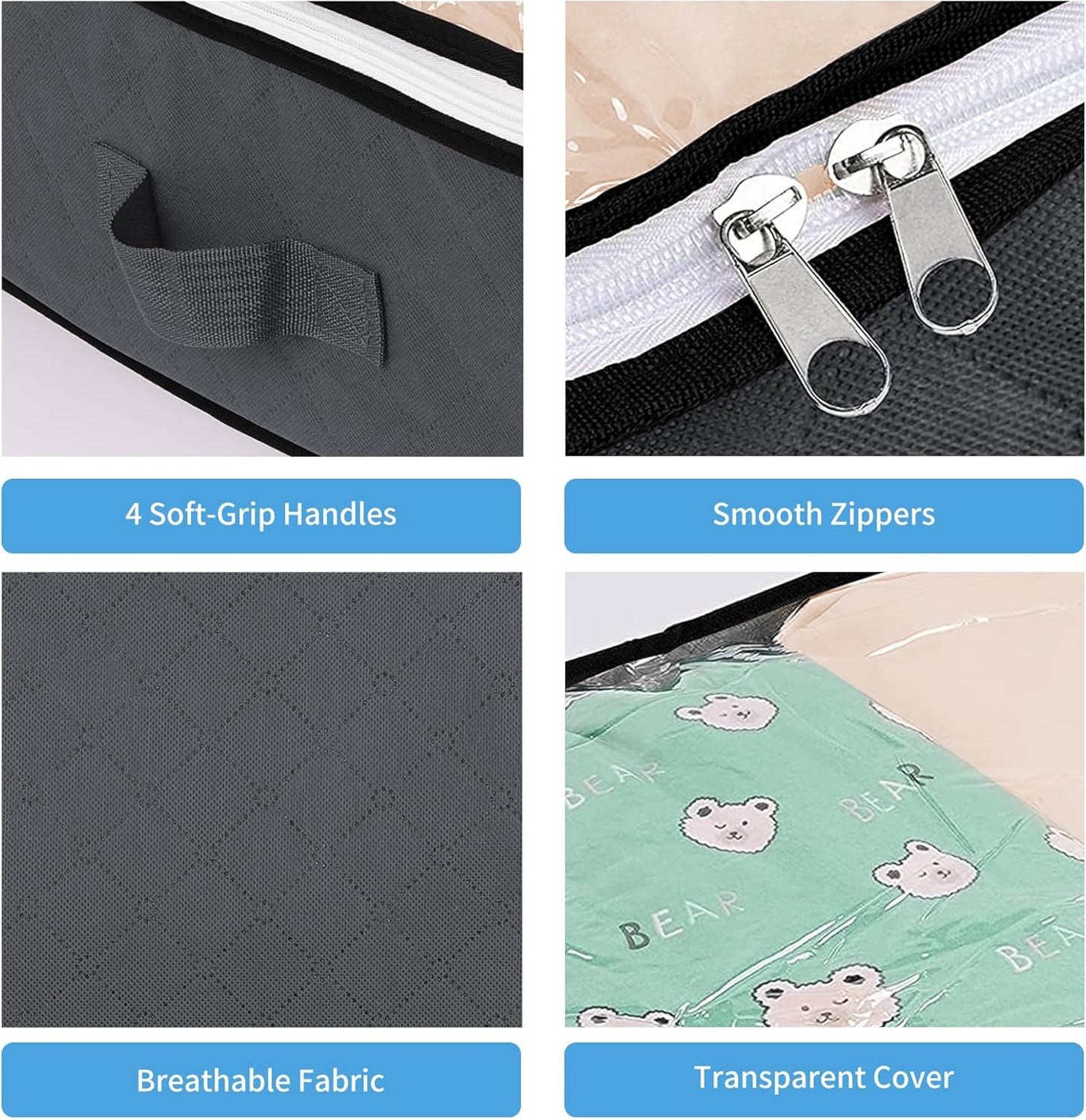 Cupic Cupid Under Bed Storage Containers, 3 Pack Underbed Storage Bins, Large Closet Organizer for Clothes, Blankets, Sweater