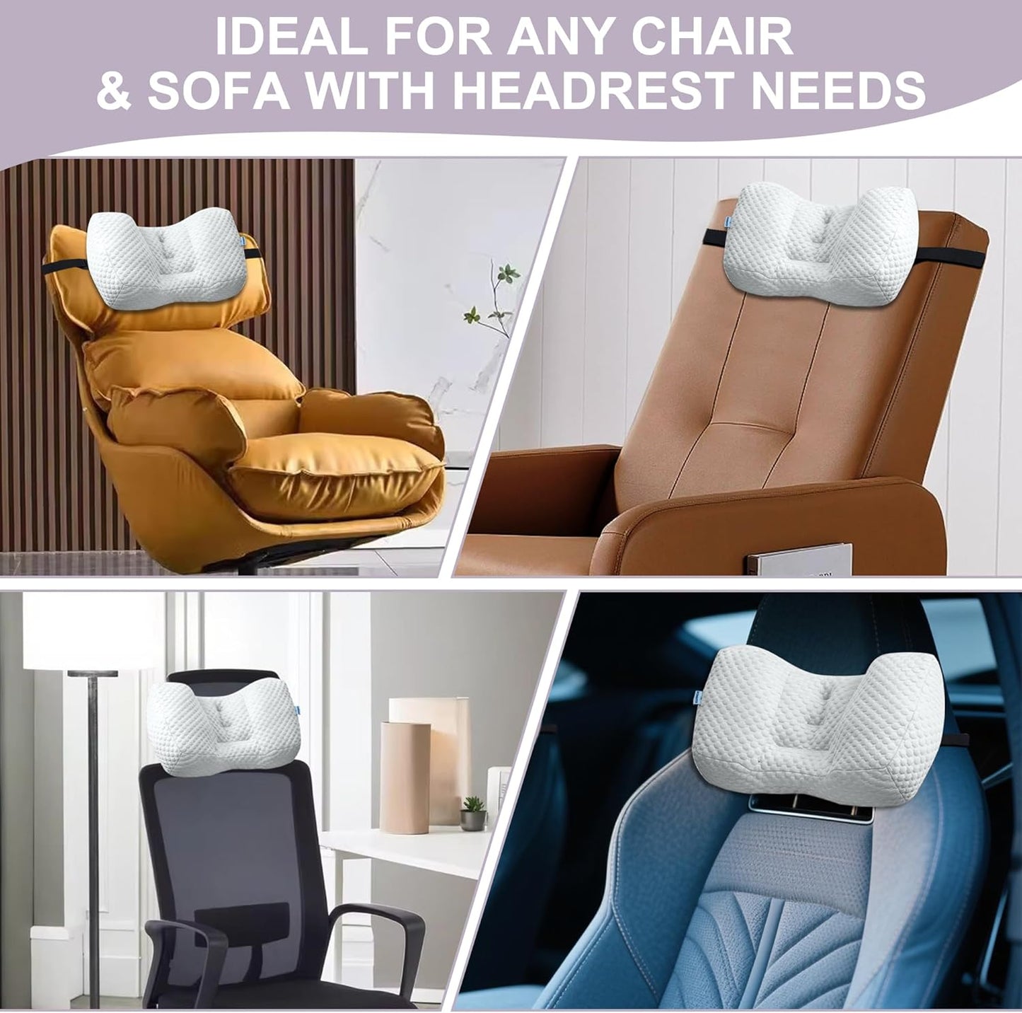 Adjustable Neck Pillow for Recliner, Headrest Pillow for Chair & Couch Support - Ergonomic Design Cushion with 2 Adjustable Strap, Recliner Head Pillow for Office, Home, Traveling (Grey)
