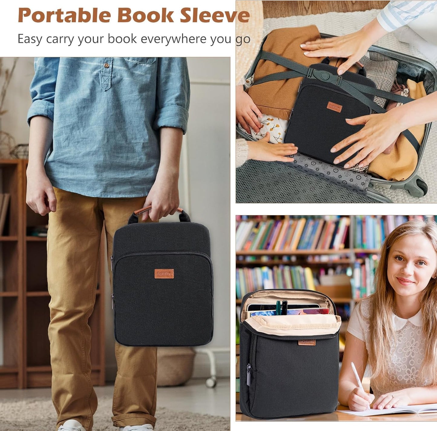 Book Sleeve with Zipper, Book Pouch 11" X 9", Book Protector Pouch, Book Sleeve for Book Lovers, Book Cover, Book Carrying Case for Book Accessories, Study Suppliers