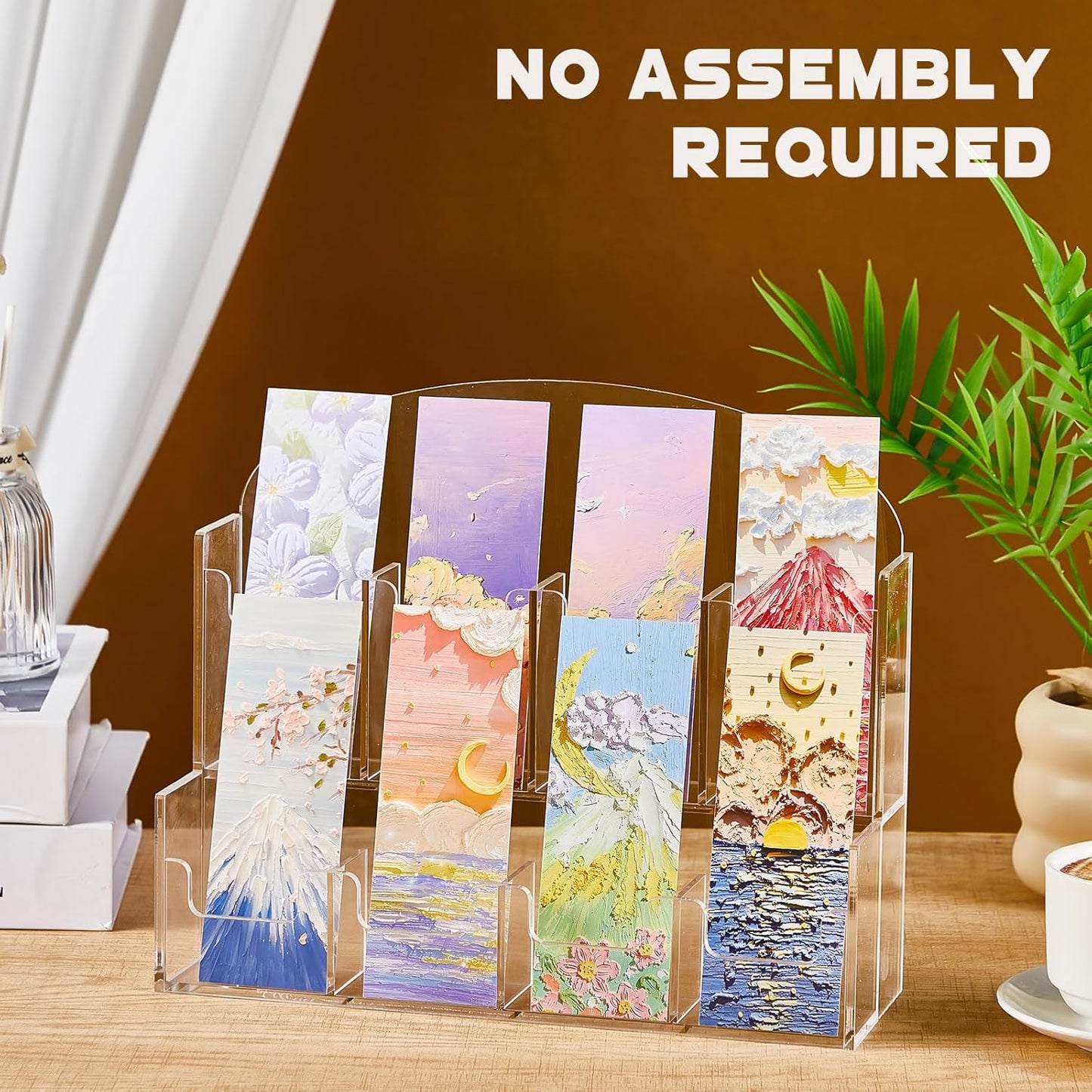 Acrylic Bookmark Display, Adjustable 2. 2'' Bookmark Stand, Portable Sticker Holder, Curved Pockets Greeting Card Display for Business Vendor, Retail Store Shop(Integrated,8 Pockets)