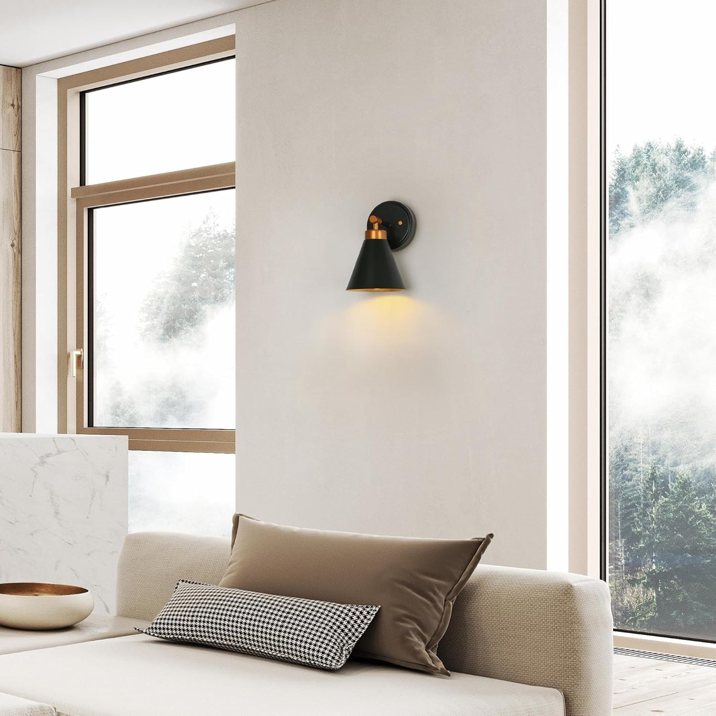 Sconce Wall Lighting, 1 Light Black Gold Wall Sconce Light Fixture, Modern Farmhouse Wall Mounted Light with Metal Shade for Bedroom, Living Room, Balcony, Matte Black and Brushed Gold Finish
