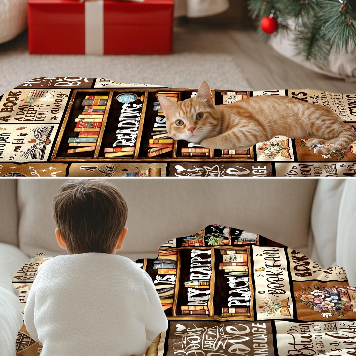 Book Lover Blanket Reading Throw Blanket Bookshelf Design Soft Flannel Fleece Throw Cozy Sofa Couch Bed Library Decor for Readers Bookworms, 50 x 60 Inch