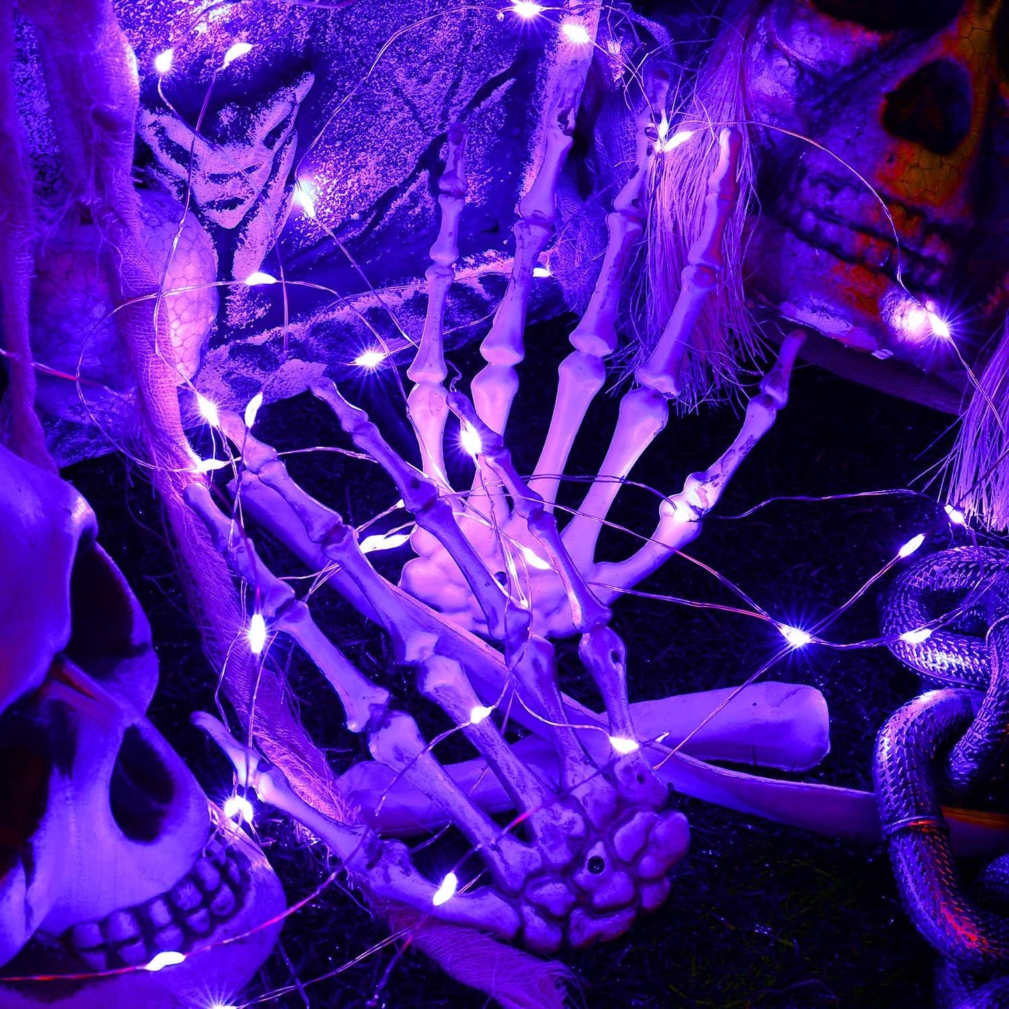 Brizled Purple Halloween Lights, 19.47ft 60 LED Purple Fairy Lights, Battery Powered Twinkle/Steady On Halloween String Lights Indoor Silver Wire Mini Starry Lights for Party, Xmas, Room Decor, 2 Pack