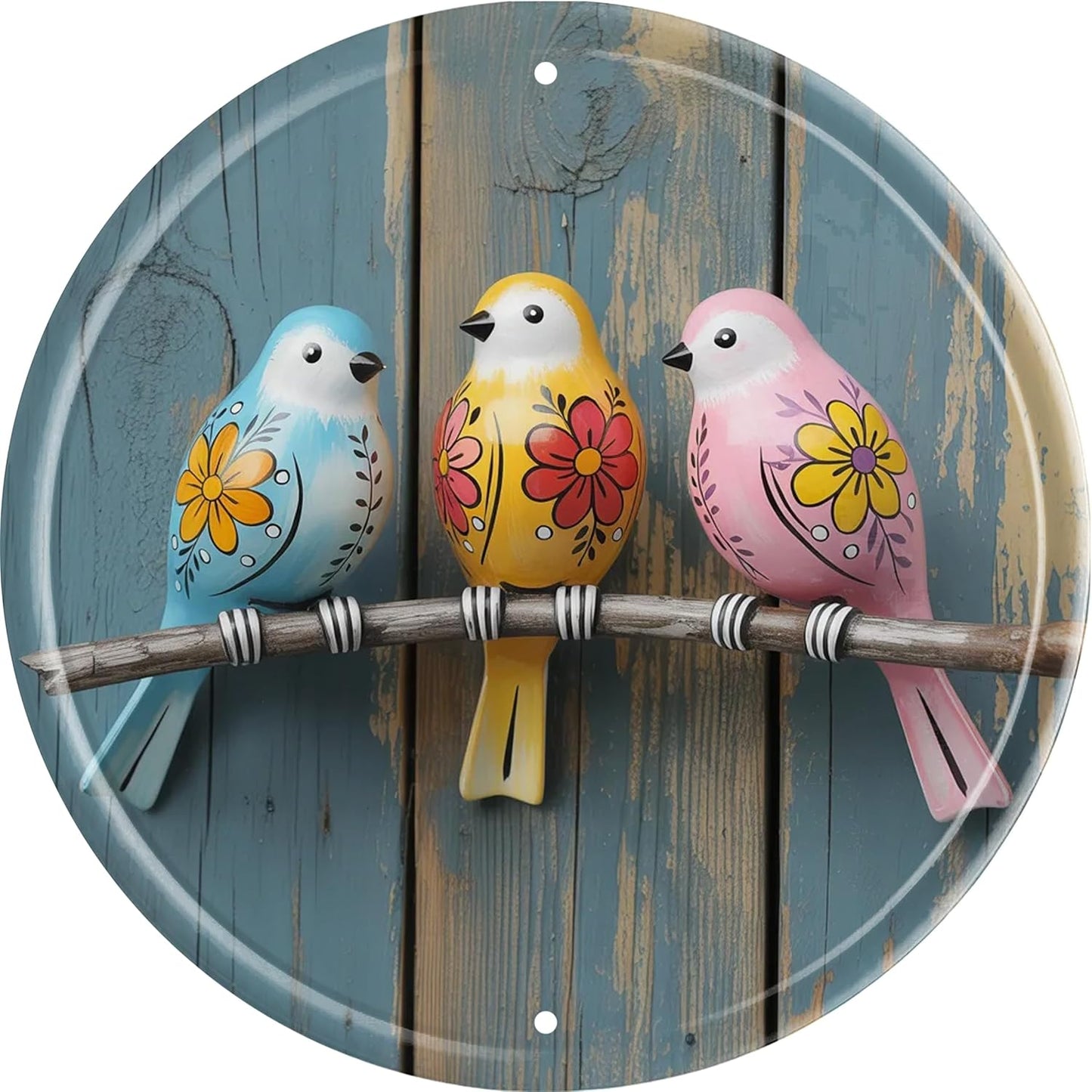 Bird Metal Sign 8x8in Round Nature Plaque for Garden Wall Decor