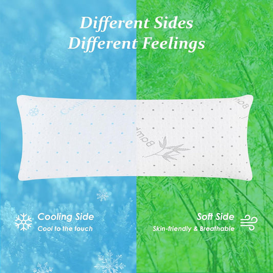 Cooling Body Pillow with Pillowcase, Adjustable Shredded Memory Foam Pregnancy Long Full Bed Body Pillows for Adults Side Sleeper - with Washable Soft Cooling Double-Sided Cover, 20x54 inch