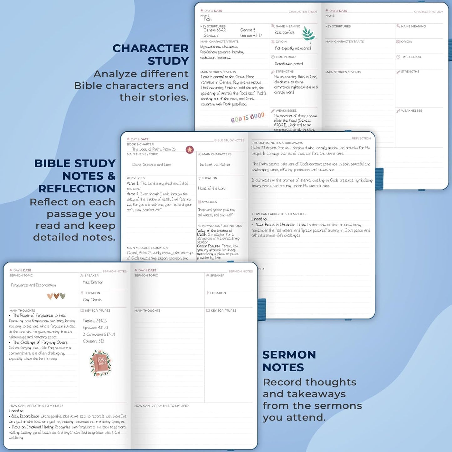Clever Fox Bible Study Journal – Church Notes Notebook – Note Taking & Journaling Kit – Faith Based Religious Gifts & Accessories (Mystic Blue)