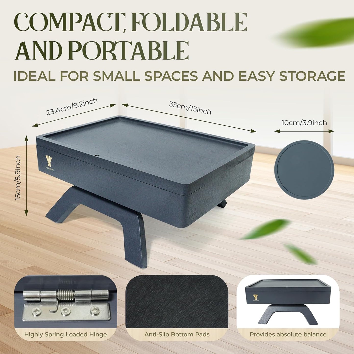 Bamboo Couch Arm Table, Sofa Arm Tray, 360 Rotating Table, Clip On Side Table for Couch, Perfect Size for Remotes, Storage and Includes 4 Bonus Coasters, 13x9.25x2.5in, Grey