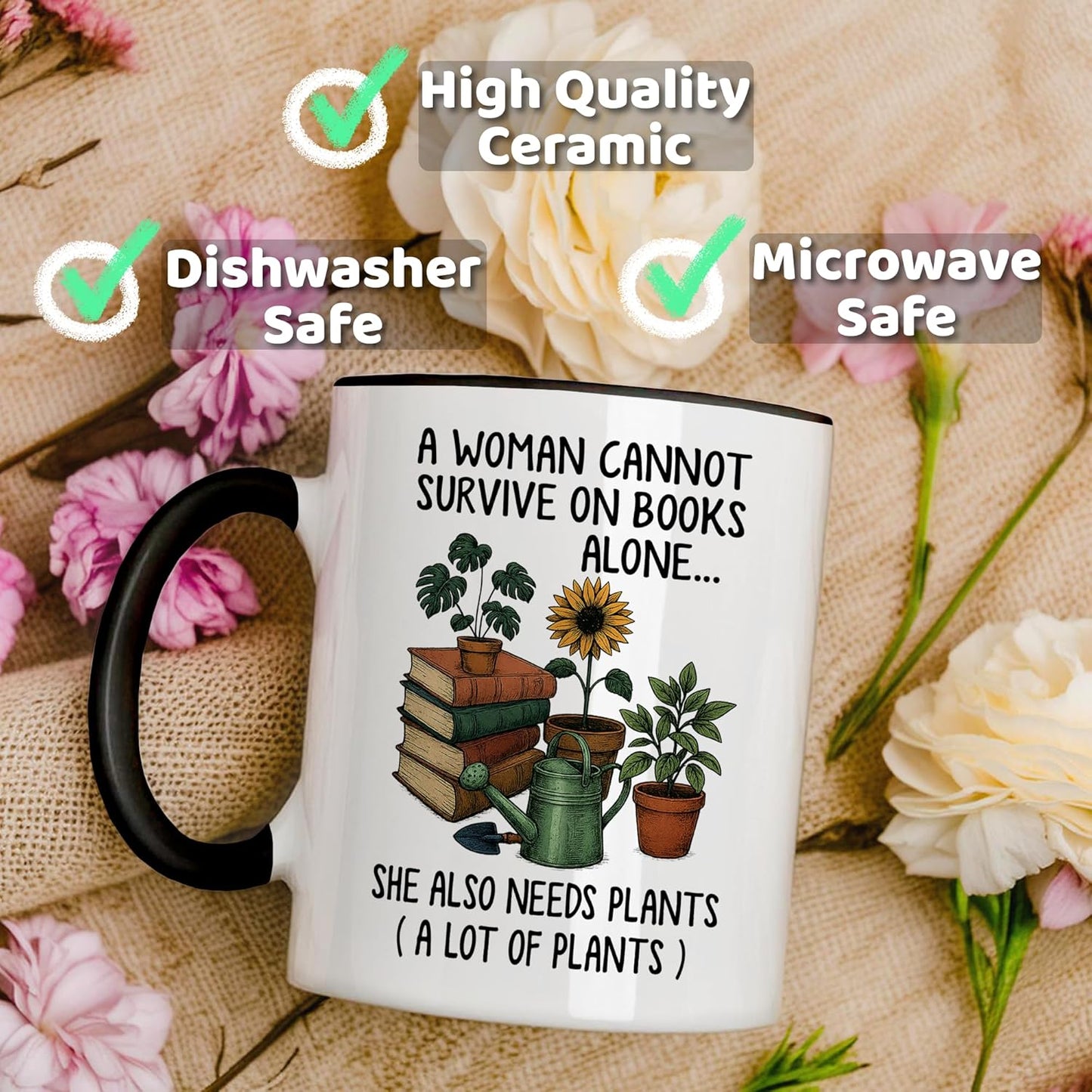 Book and Plant Lover Coffee Mug, Mugs for Reading and Gardening Lovers, Book Lover & Gardener Mug, Gardner Gifts for Women, Novelty Design for Bookworm and Gardening Enthusiasts