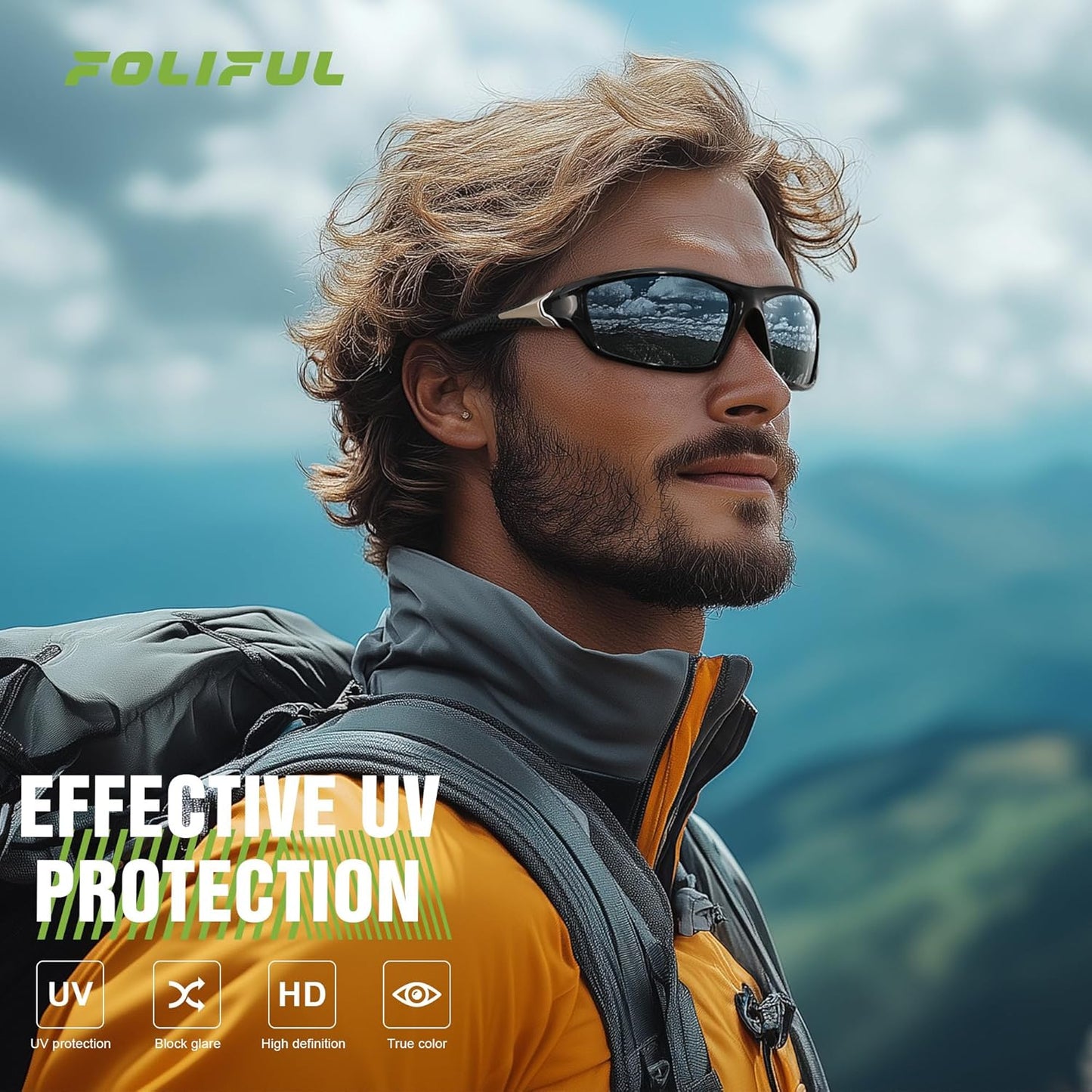 3 Pack Polarized Sports Sunglasses for Men, Mens Sunglasses Wrap Around UV Protection for Cycling Fishing Driving