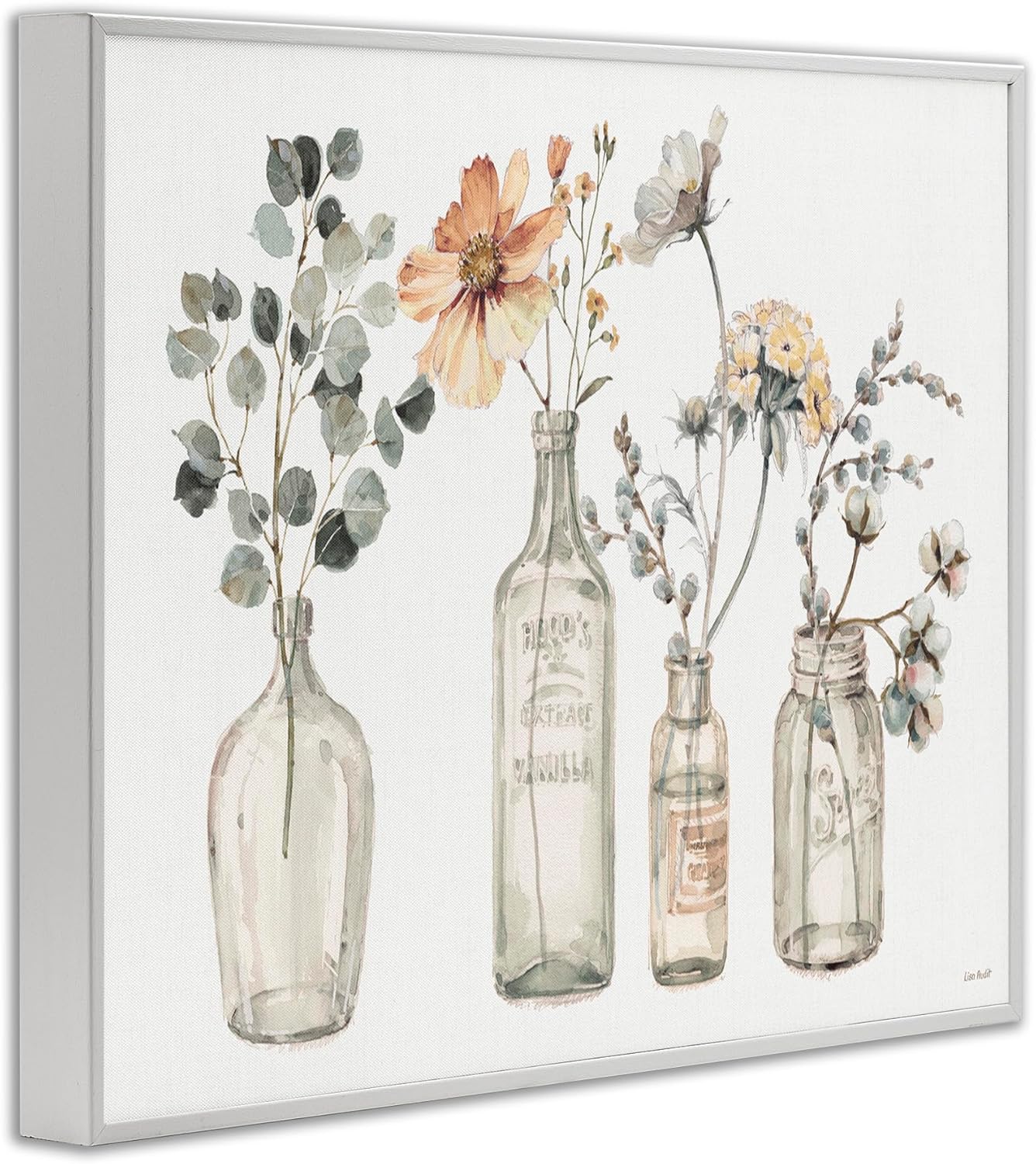 Stupell Industries Antique Floral Bouquets Flowers Glass Jar Painting Framed Giclee Art Design by Lisa Audit