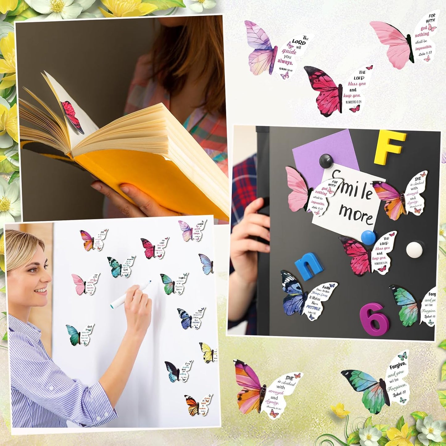 24 Pieces Bible Verse Magnetic Bookmarks Christian Butterfly Magnet Bookmarks Foldable Women Religious Gift for Mother's Day 1.6 x 2.2 In Inspirational Reading Page Markers for School Church