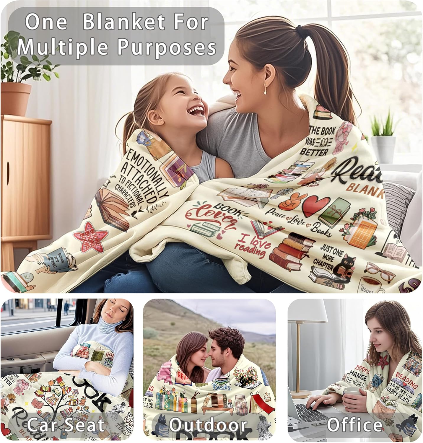 Book Blanket Reading Gifts for Books Lover Bookish Literary Blanket for Librarians Best Bookworm Gifts 50"x40"