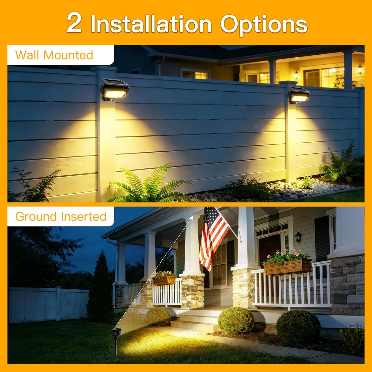 Ollny Solar Lights Outdoor Waterproof IP65，Super Bright LED 2 Lighting Modes 360° Rotation Solar Spot Lights Outdoor, Auto On/Off Landscape Lighting for Yard Garden Pathway 2 Pack (3000K Warm White)