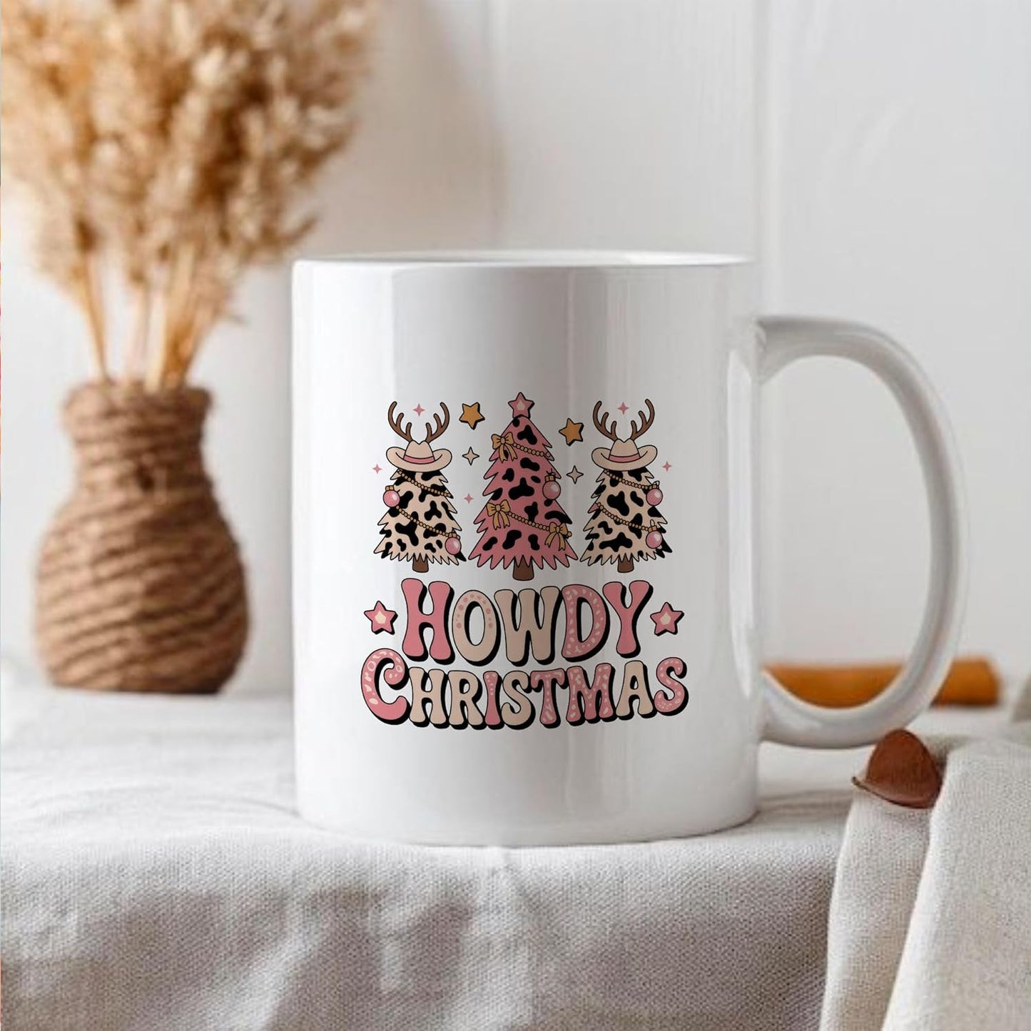 Funny Leopard Tree Howdy Christmas White Mugs, 11oz 15oz Drinking Cups, Kitchen Décor, Gifts For Book Lovers