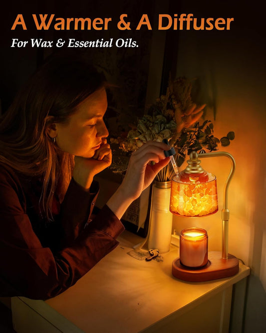 3-in-1 Candle Warmer Lamp with Timer Dimmable, Himalayan Salt Lamp & Passive Diffuser, Gifts for Women, House Warming Gifts New Home Decor, Wax Melt Warmer for Jar Candles (Gold)