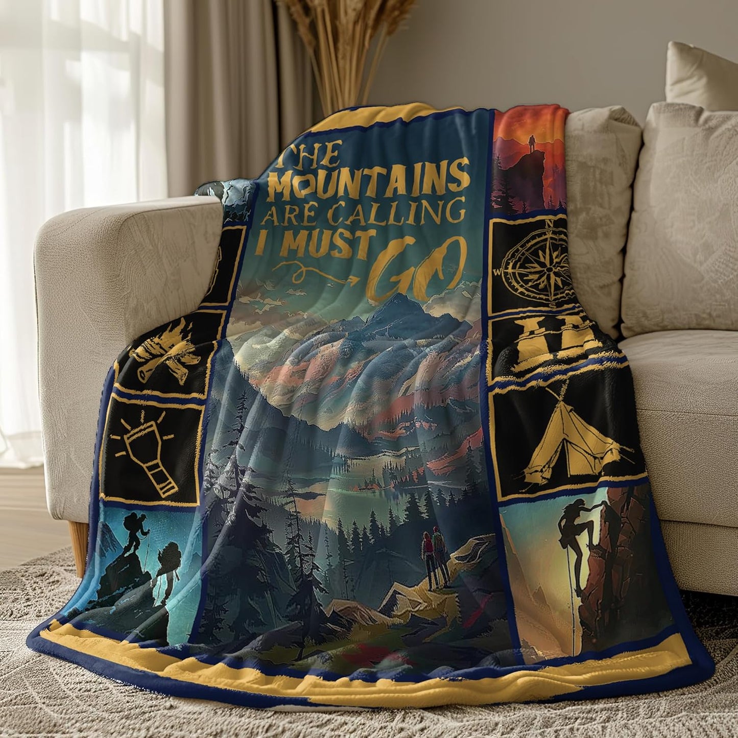 Camping Gifts Blanket Throw Mountain Climbing Camping Blanket Outdoor Camping Decor Gifts Super Warm Soft Plush Lightweight Fleece Flannel Blanket Bedding for Kids Adults Women 50"x40"
