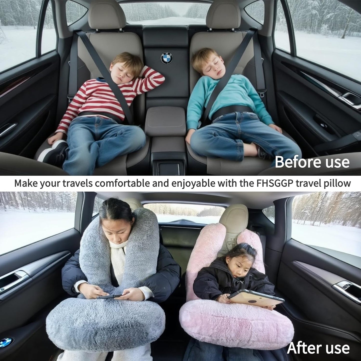Travel Pillow Car Travel Sleep Support Pillow 2-in-1 Lap Pillow and Car Pillow with Neck and Body Support for Adults and Kids on Long Trips Kids Travel Pillow Gray
