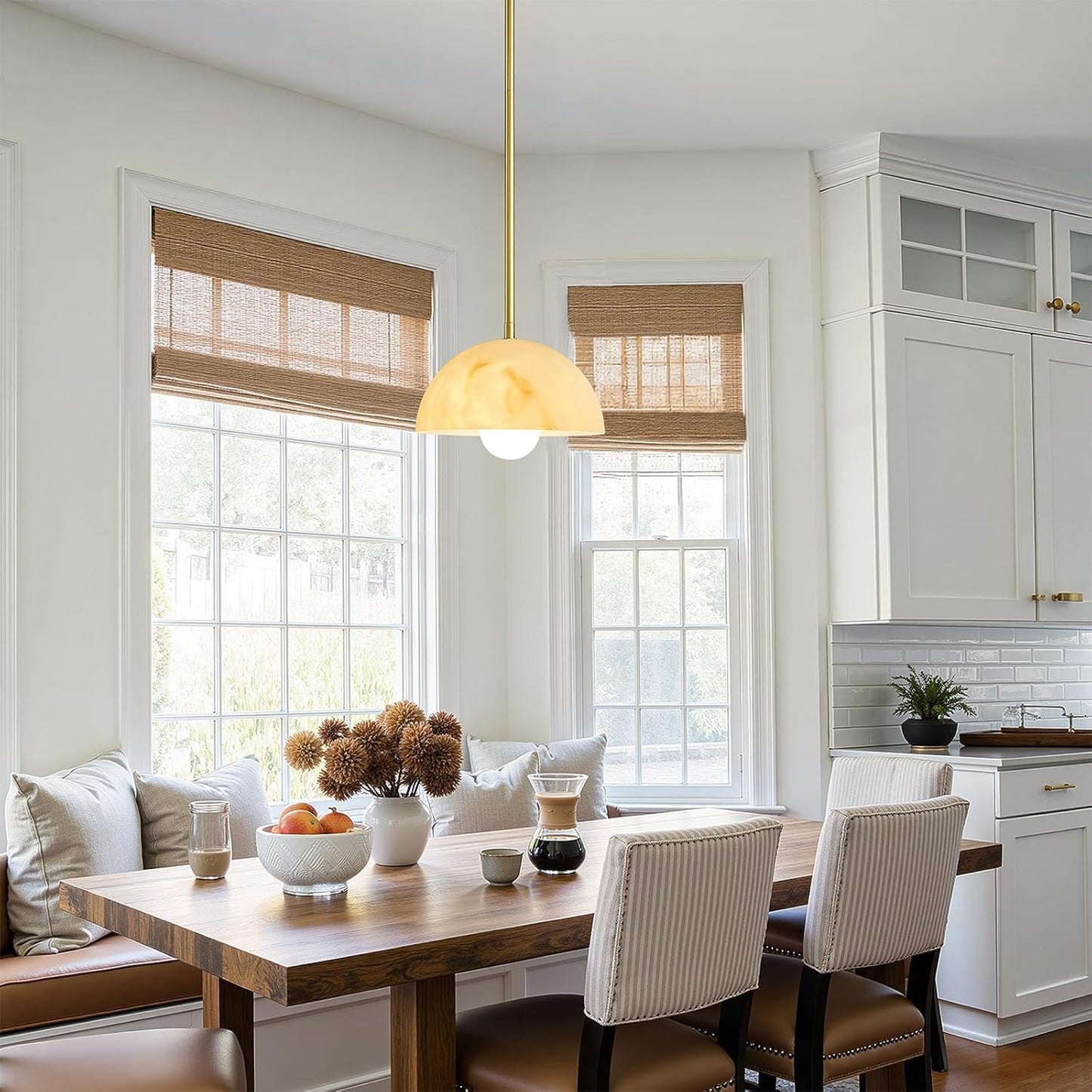 Modern Pendant Light Fixtures: 10 Inch Resin Shade Mid Century Chandelier - Adjustable Gold Pendant Lighting for Kitchen Island Living Room Hallway
