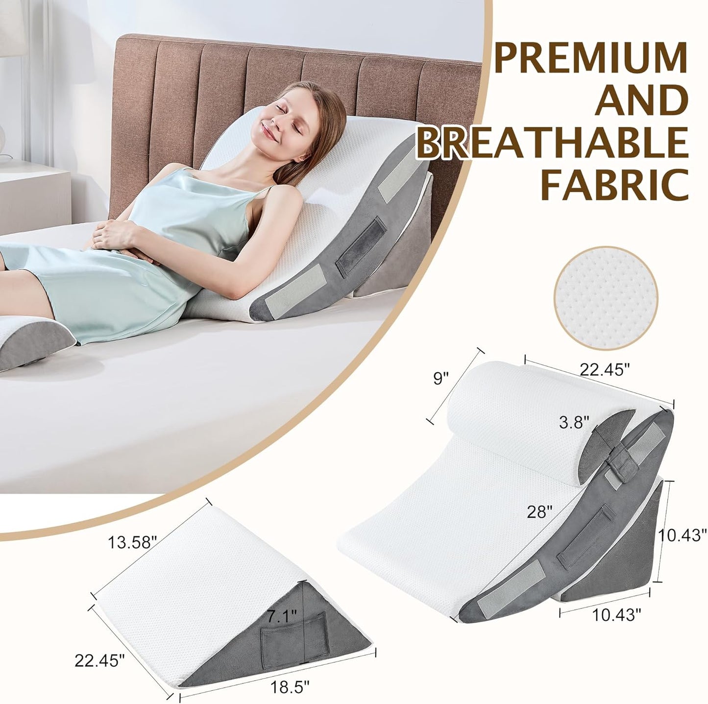 Bed Wedge Pillow, 4PC Adjustable Memory Foam Triangle Wedge Pillow Set For After Surgery, Pillow Wedge For Sleep Apnea, Back Pain Relief, Acid Reflux Relief, Orthopedic Pillow Wedge For Sleeping, Grey